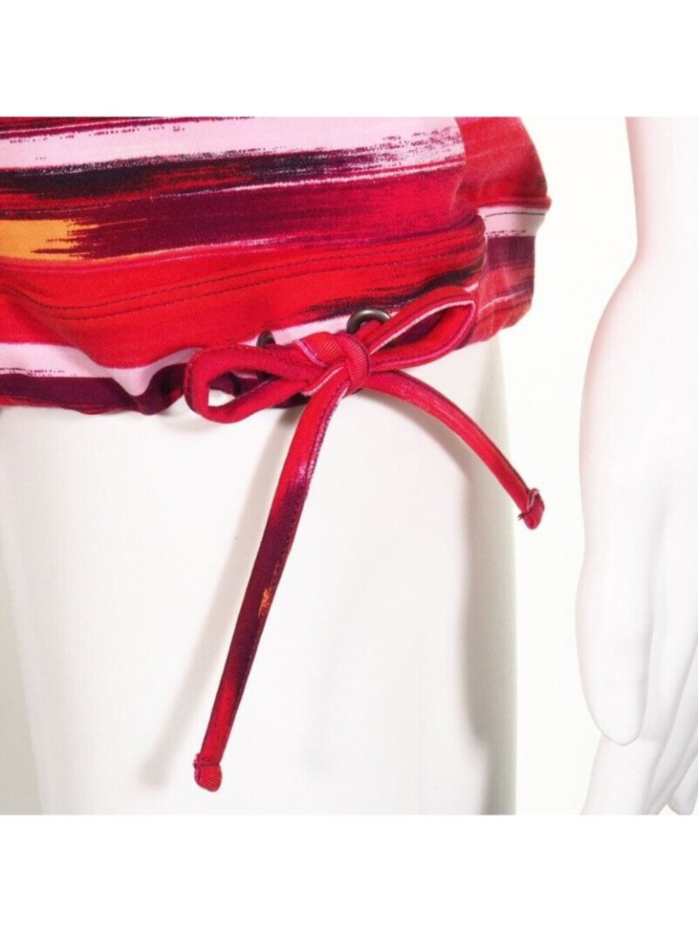Athleta Top Womens Size Small Racerback Drawcord Red White Yellow Shelf Bra EUC - Picture 5 of 9